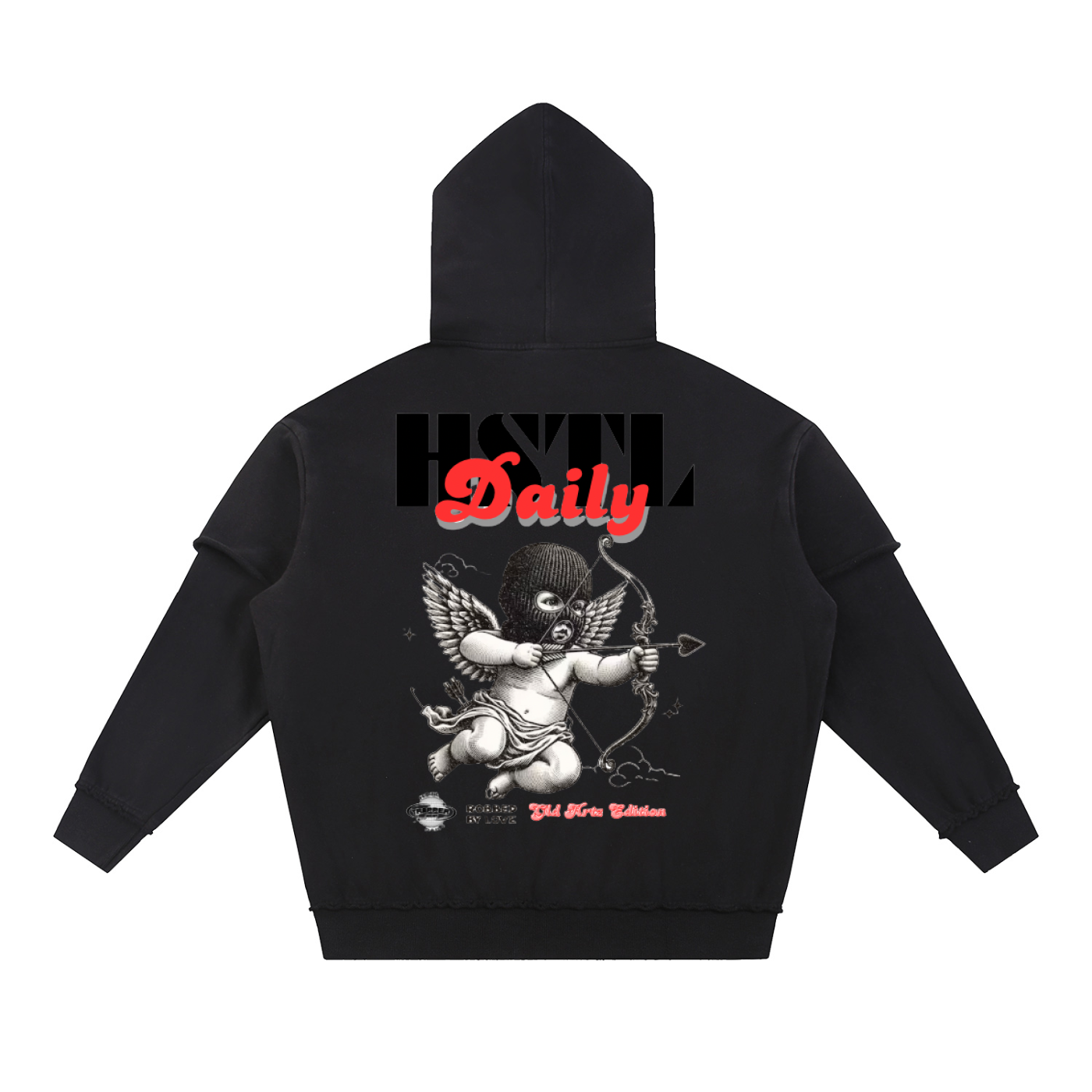 Snow Washed Raw Edge Double Layered Hoodie