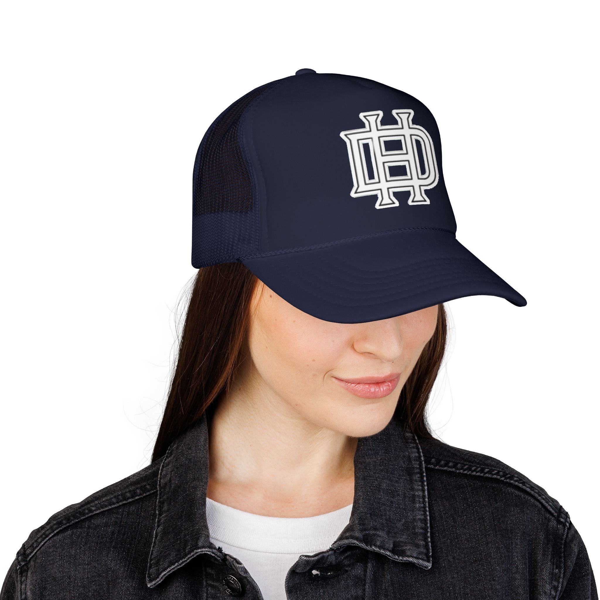Monogram Foam Trucker Hat — Vintage Embroidered Patch Cap