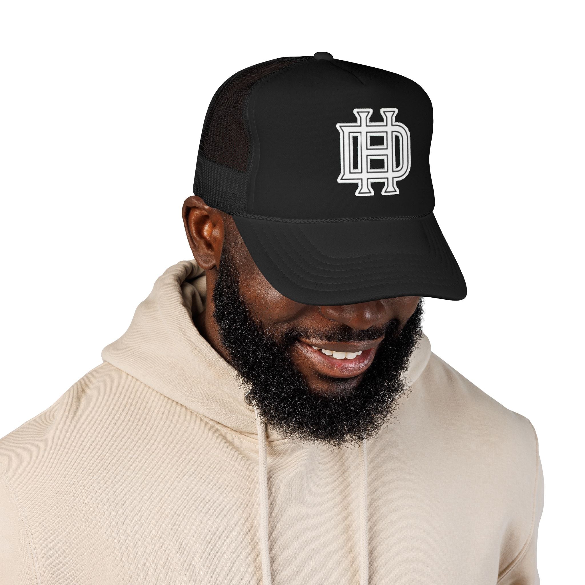 Monogram Foam Trucker Hat — Vintage Embroidered Patch Cap