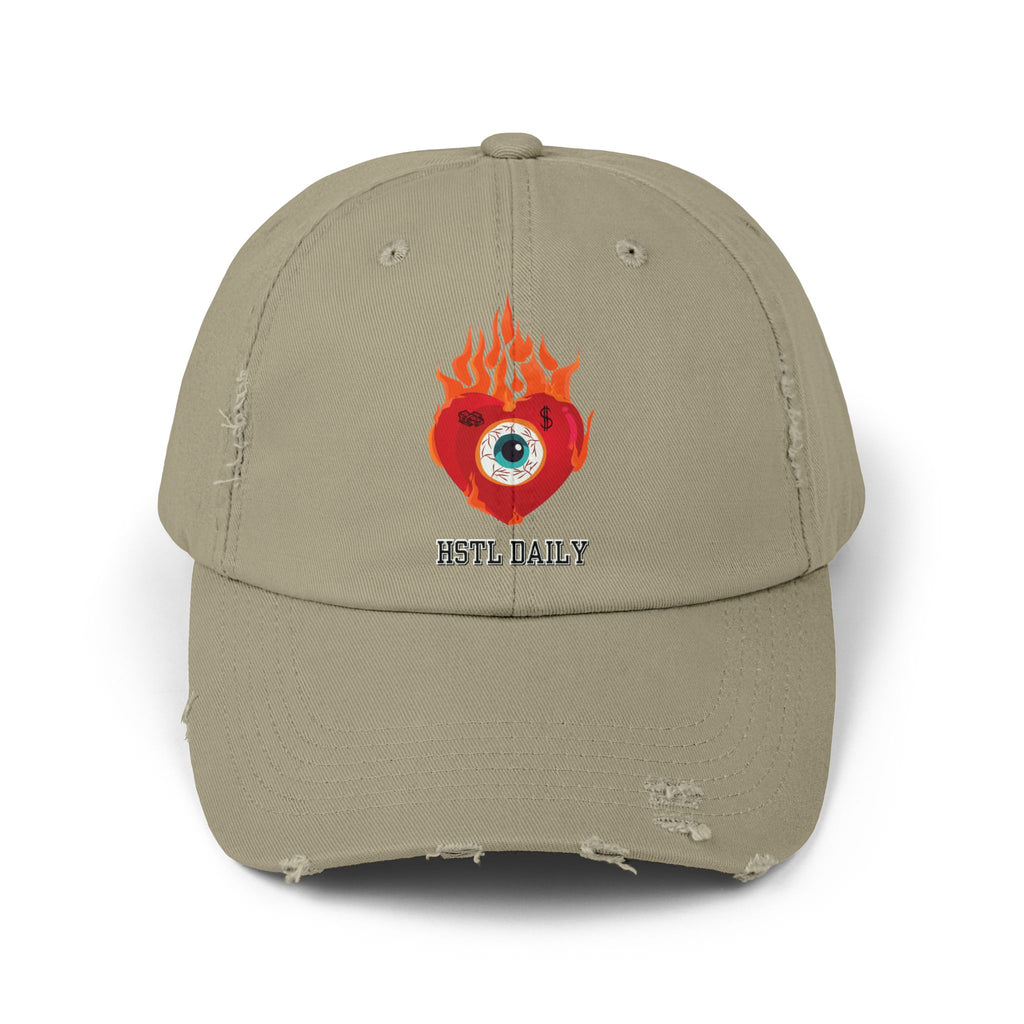 Heart on Fire Unisex Distressed Cap, Trendy Casual Hat, Gift for Him/Her, Festival Cap, Summer Accessory, Streetwear