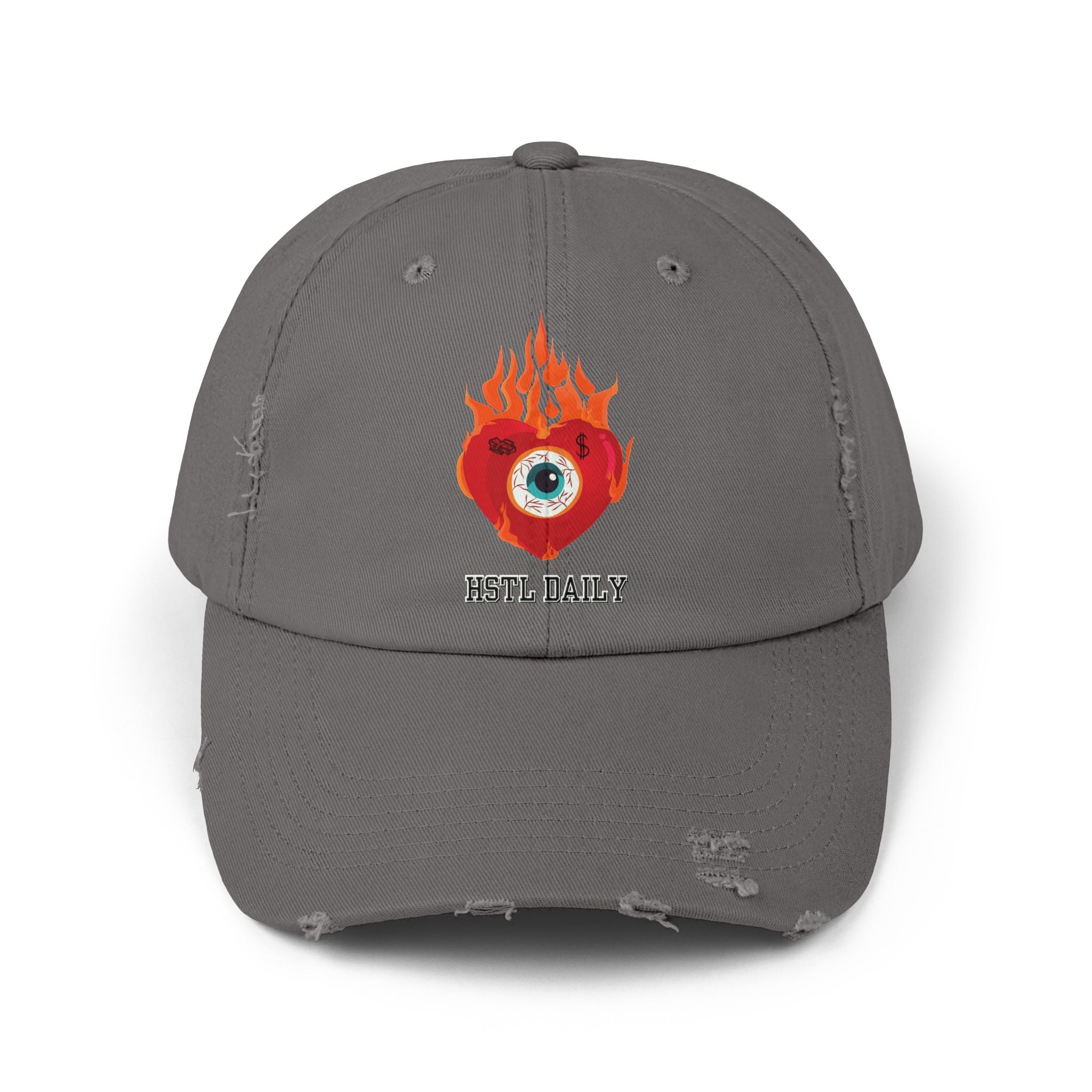 Heart on Fire Unisex Distressed Cap, Trendy Casual Hat, Gift for Him/Her, Festival Cap, Summer Accessory, Streetwear