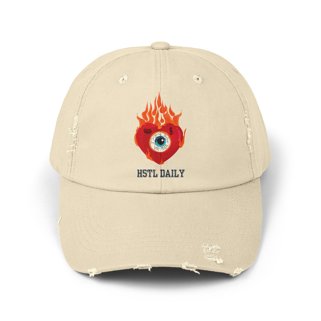 Heart on Fire Unisex Distressed Cap, Trendy Casual Hat, Gift for Him/Her, Festival Cap, Summer Accessory, Streetwear