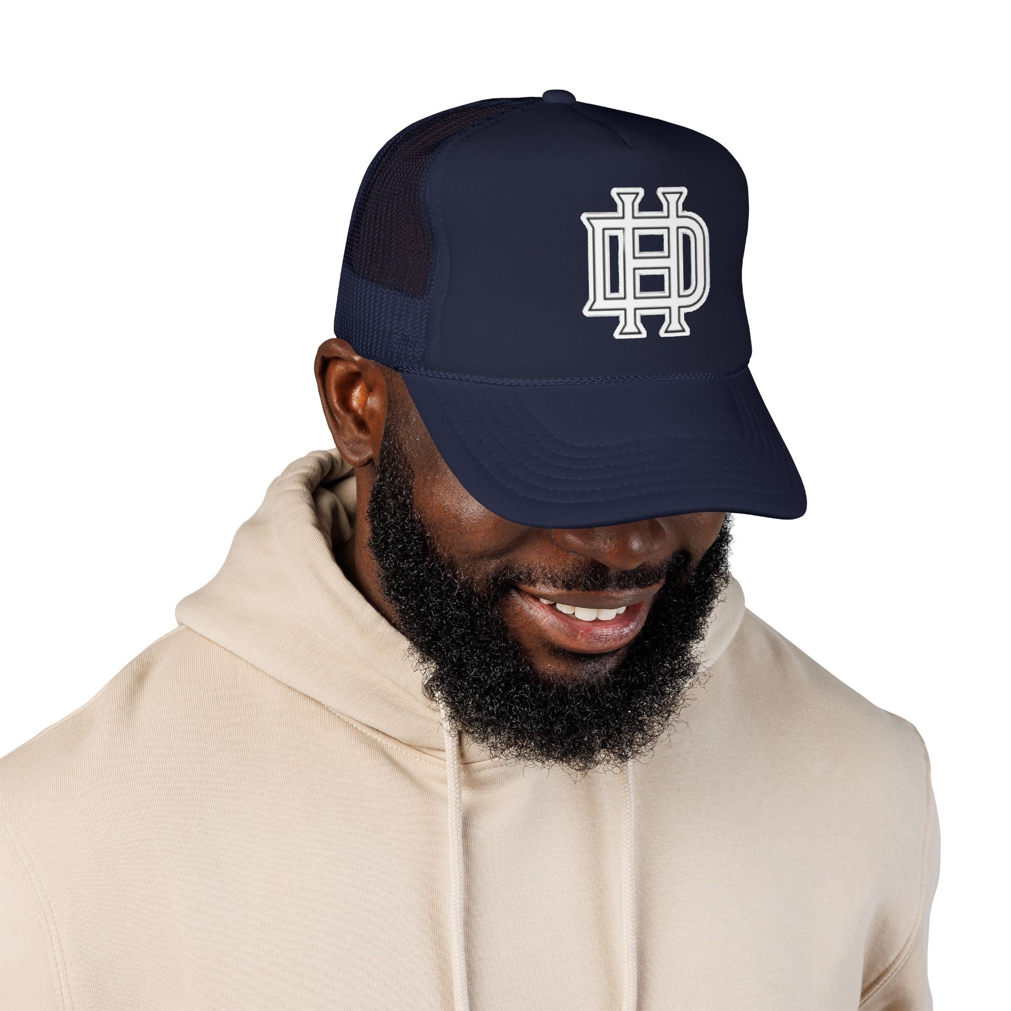 Monogram Foam Trucker Hat — Vintage Embroidered Patch Cap