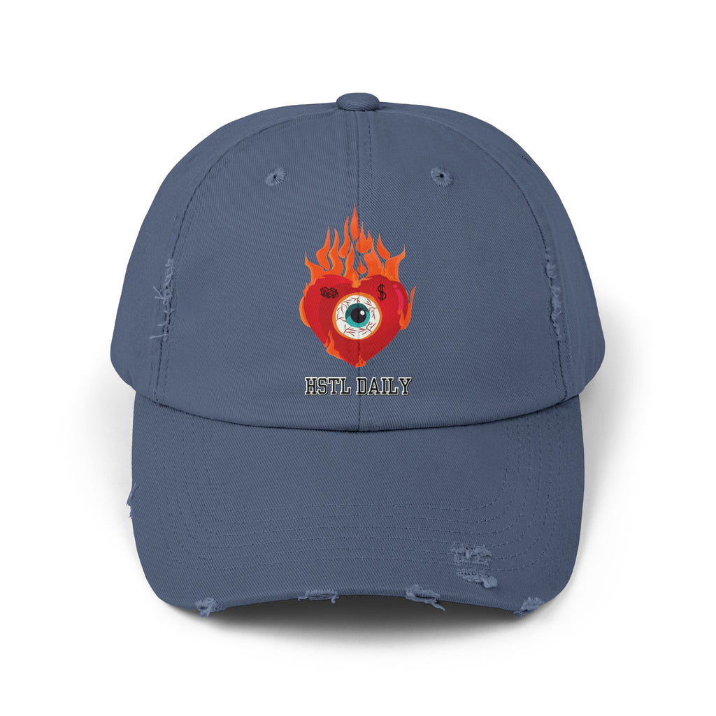 Heart on Fire Unisex Distressed Cap, Trendy Casual Hat, Gift for Him/Her, Festival Cap, Summer Accessory, Streetwear