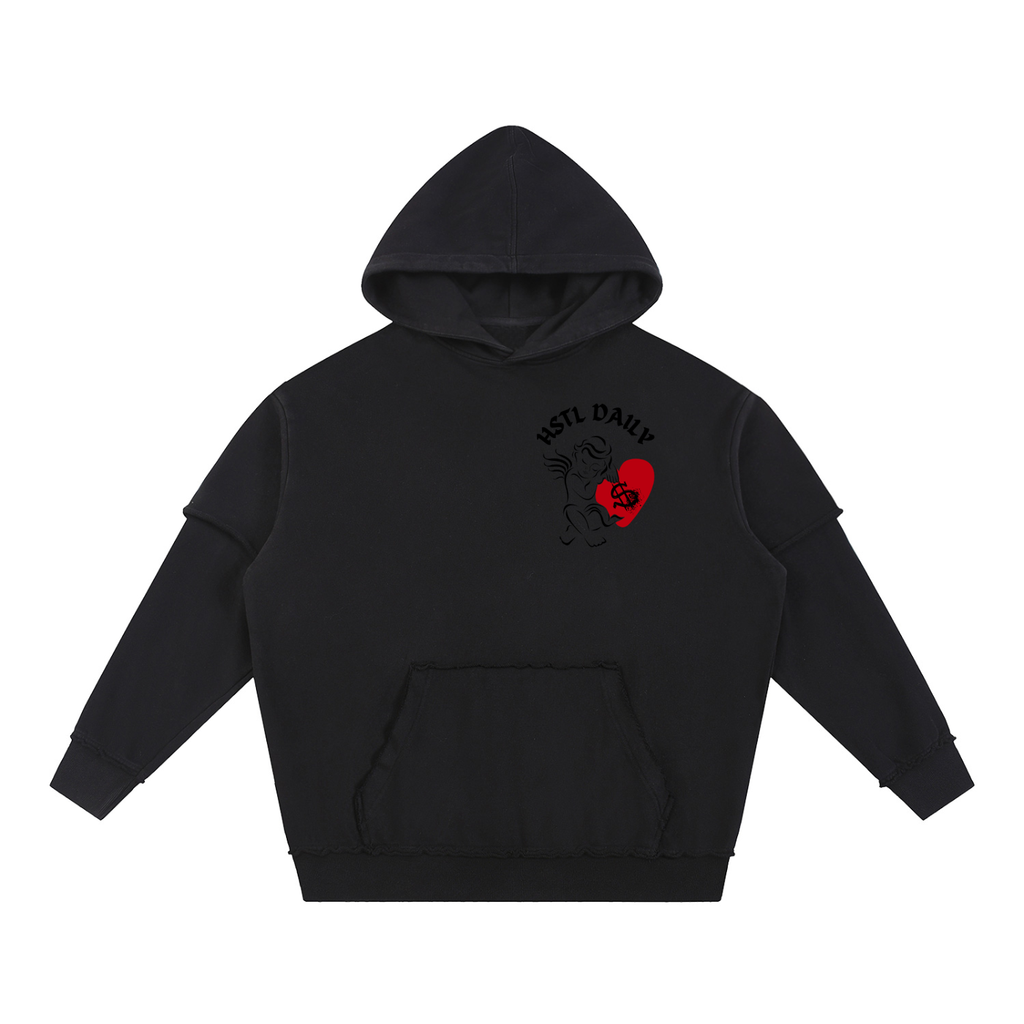 Snow Washed Raw Edge Double Layered Hoodie