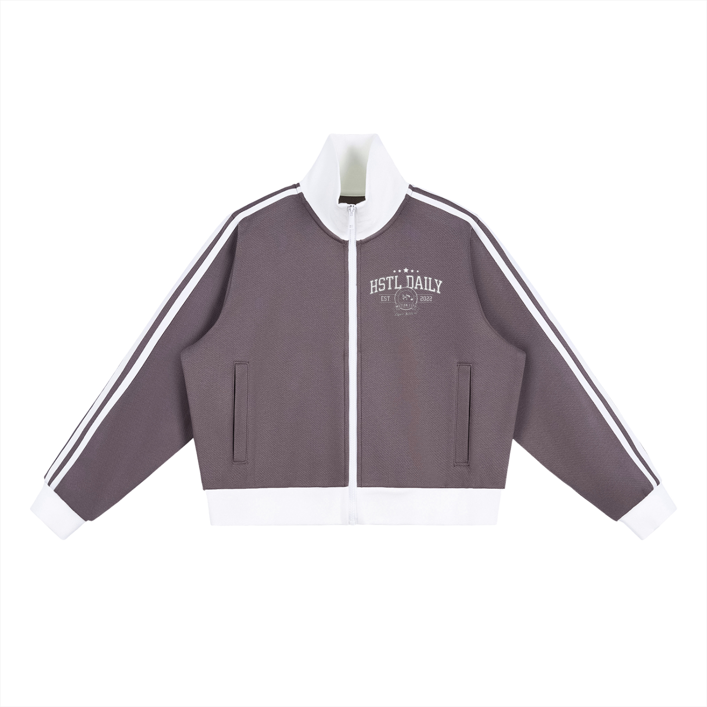 Contrast Side Stripe Fleece Cropped Track Jacket