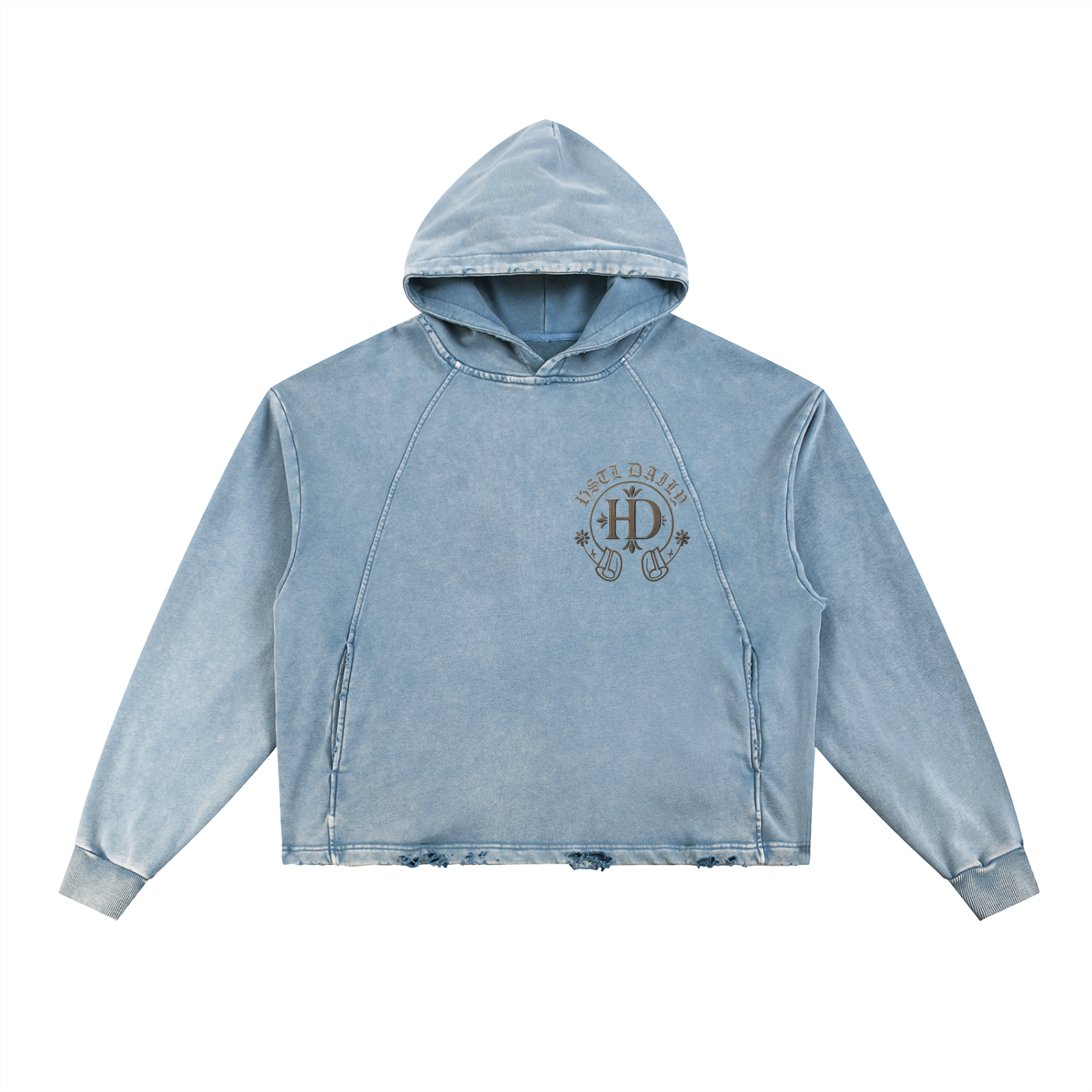 Vintage Washed Frayed-Hem Hoodie