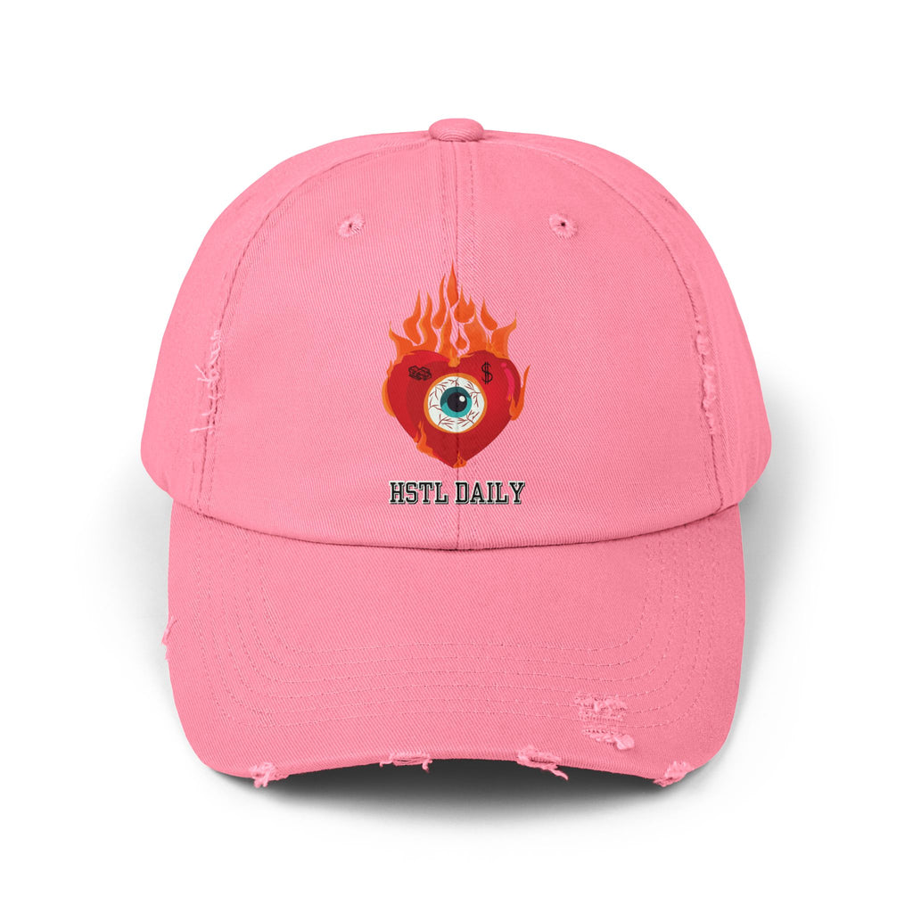 Heart on Fire Unisex Distressed Cap, Trendy Casual Hat, Gift for Him/Her, Festival Cap, Summer Accessory, Streetwear
