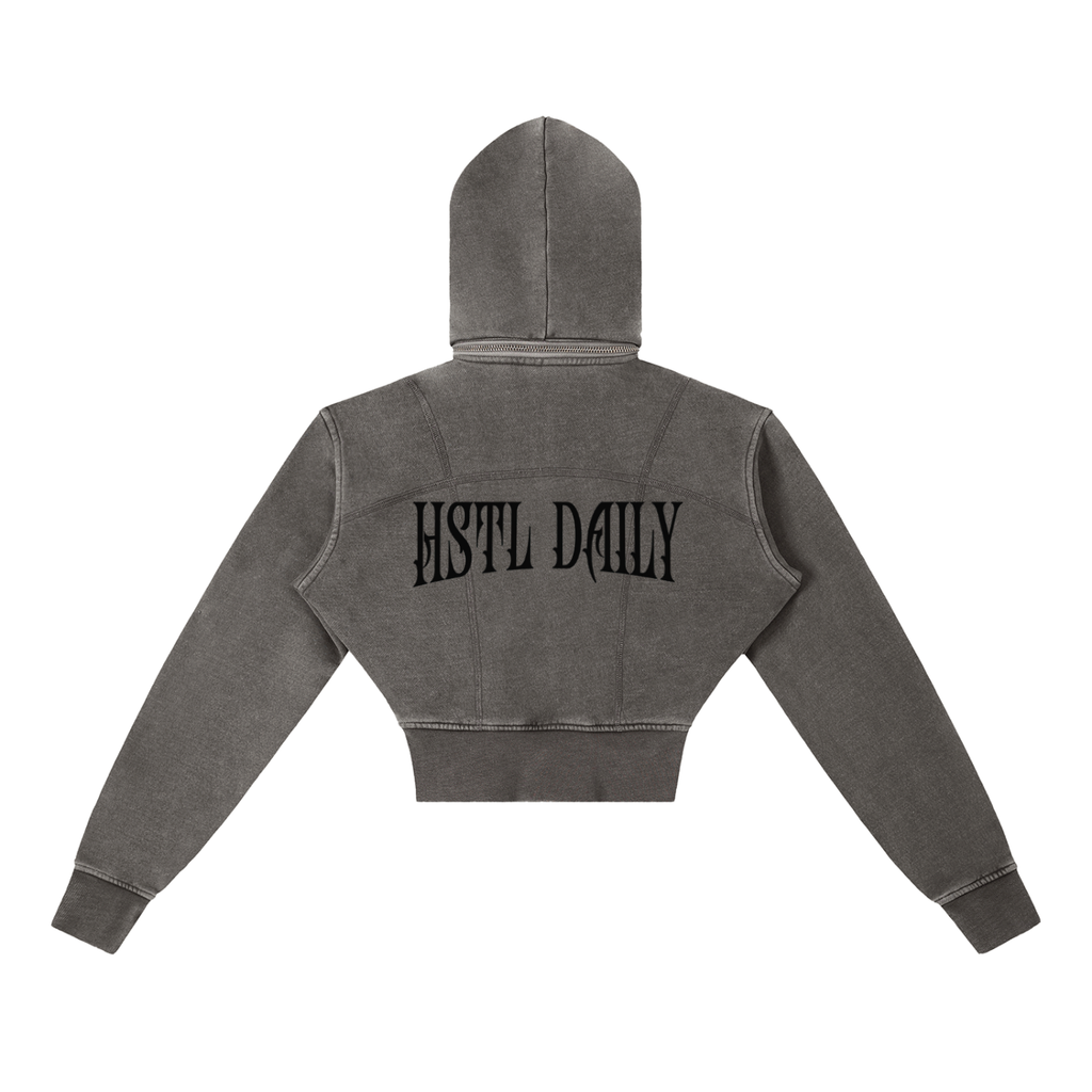 Vintage Washed Cropped Fleece Hoodie