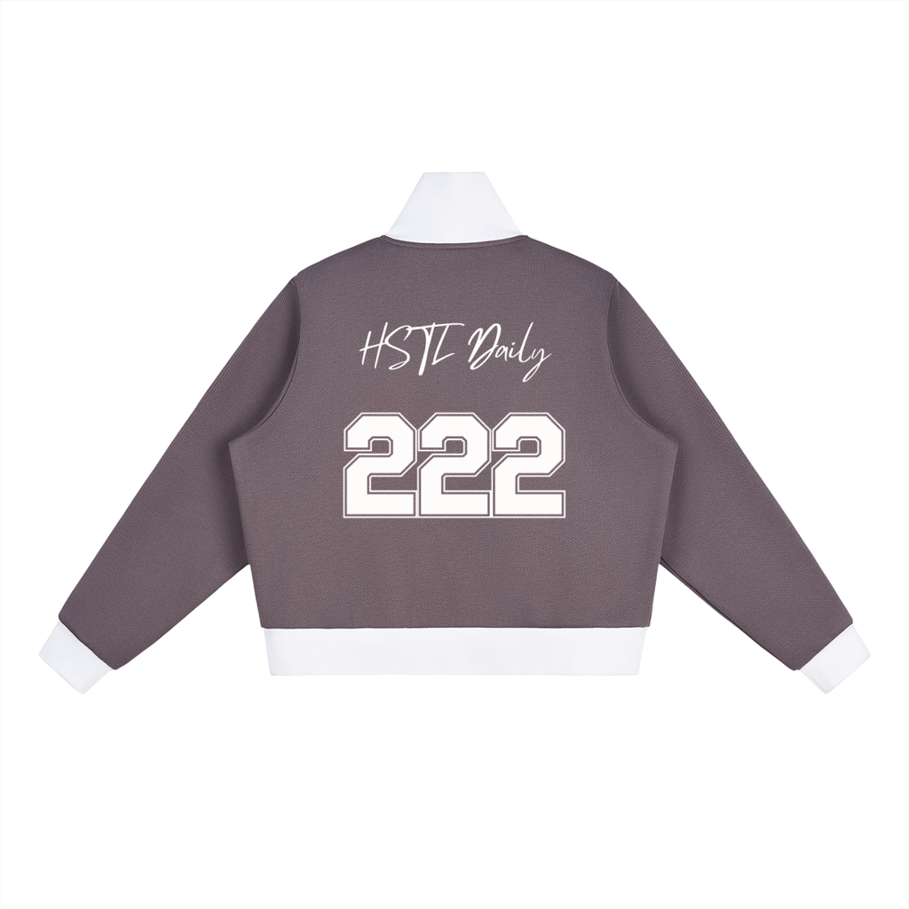 Contrast Side Stripe Fleece Cropped Track Jacket