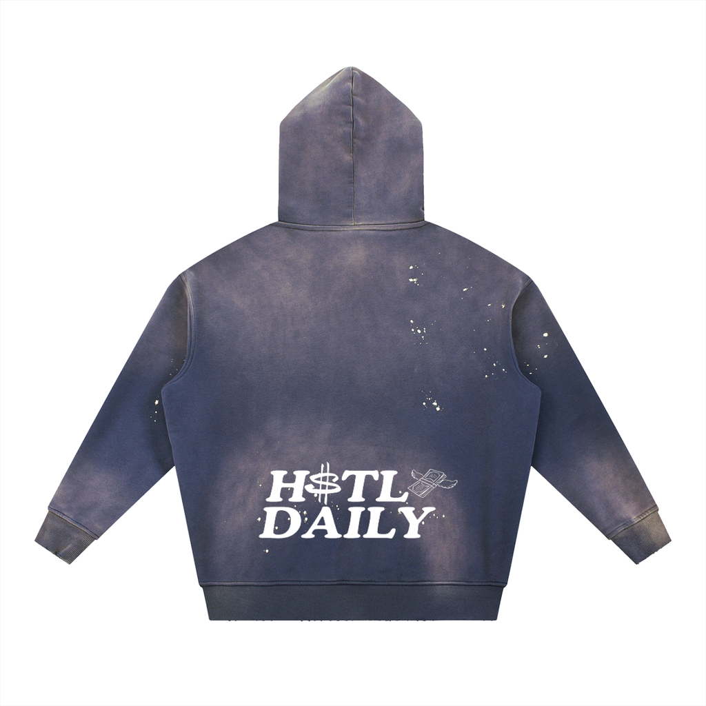 Vintage Washed Frayed Fleece Hoodie