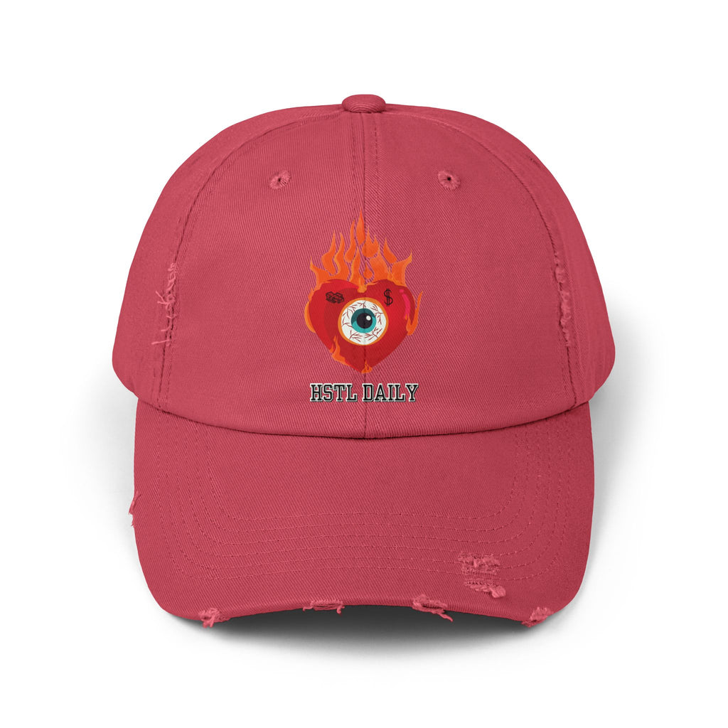 Heart on Fire Unisex Distressed Cap, Trendy Casual Hat, Gift for Him/Her, Festival Cap, Summer Accessory, Streetwear