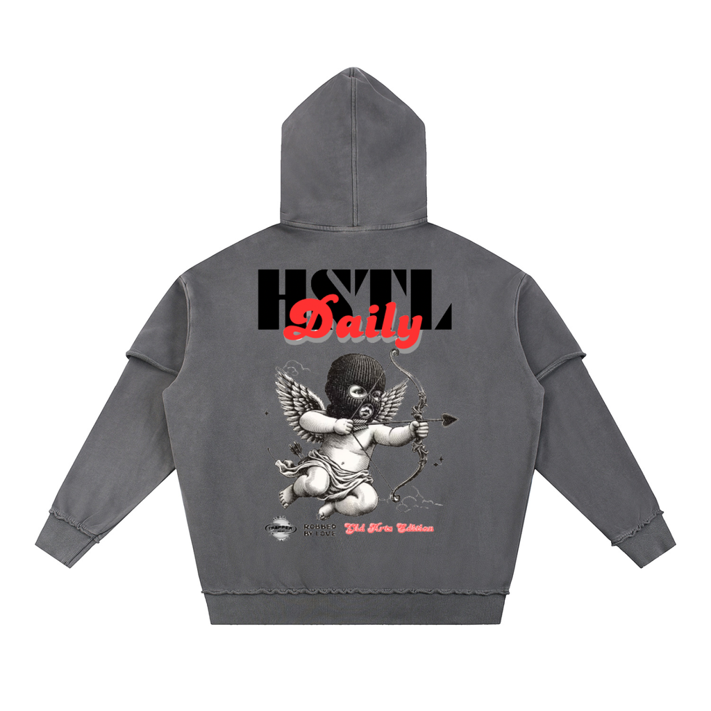Snow Washed Raw Edge Double Layered Hoodie