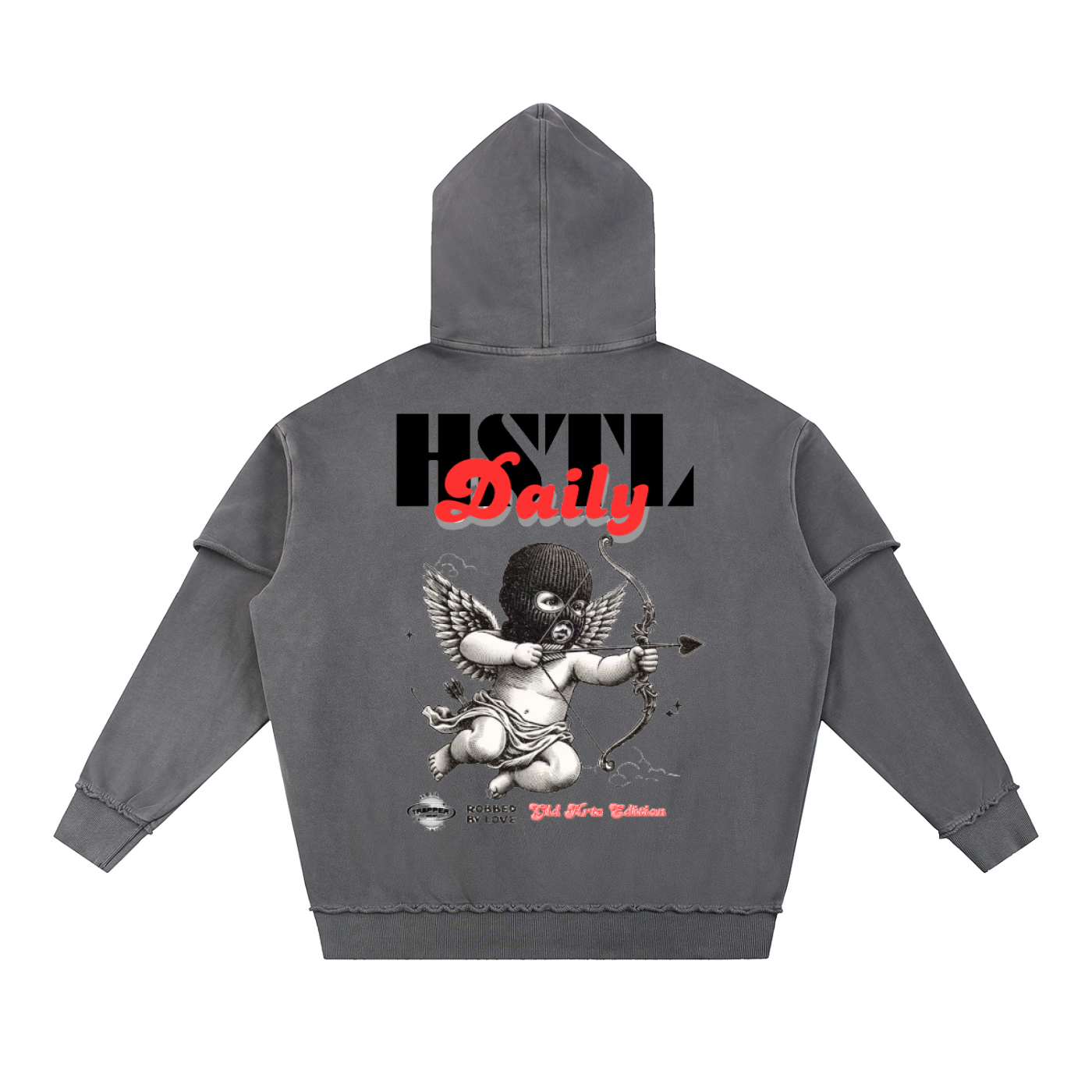 Snow Washed Raw Edge Double Layered Hoodie