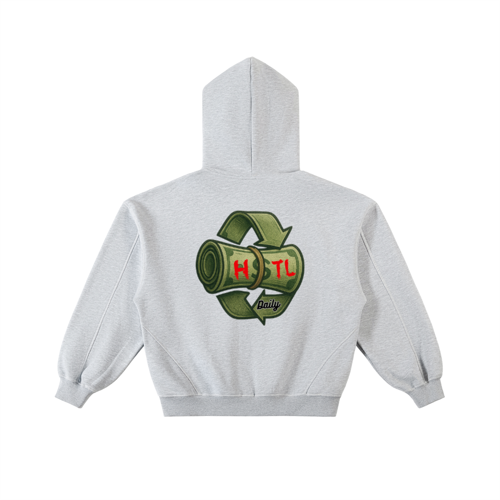 Contrast-Stitched Boxy Fleece Zip Hoodie