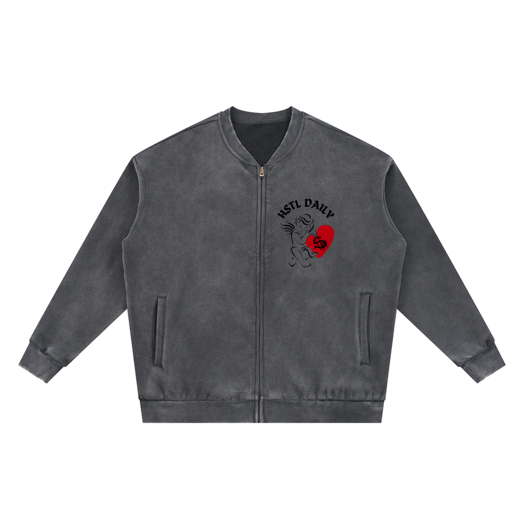 Vintage Washed Fleece Baseball Jacket