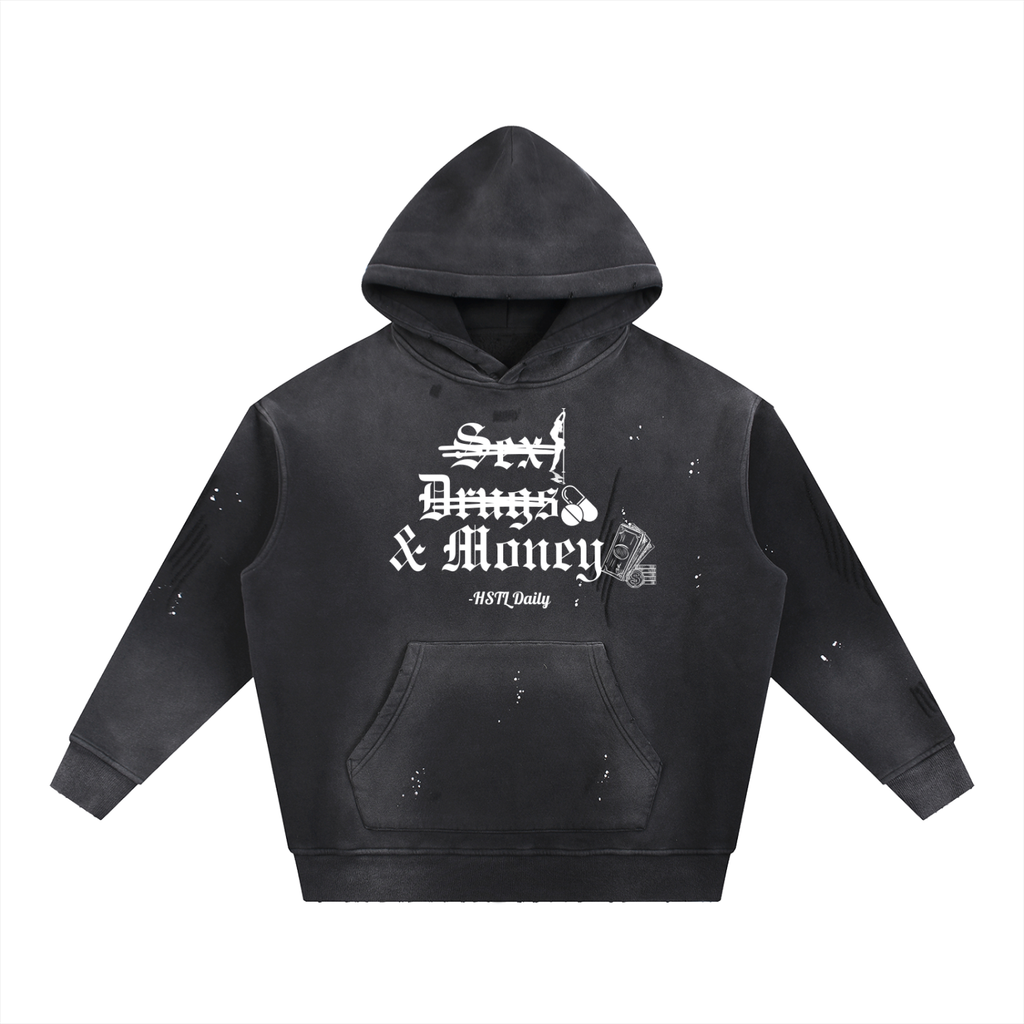 Vintage Washed Frayed Fleece Hoodie