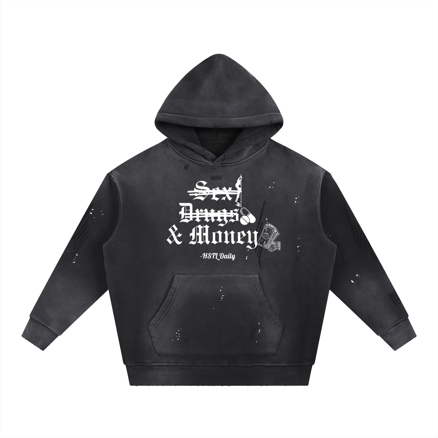 Vintage Washed Frayed Fleece Hoodie