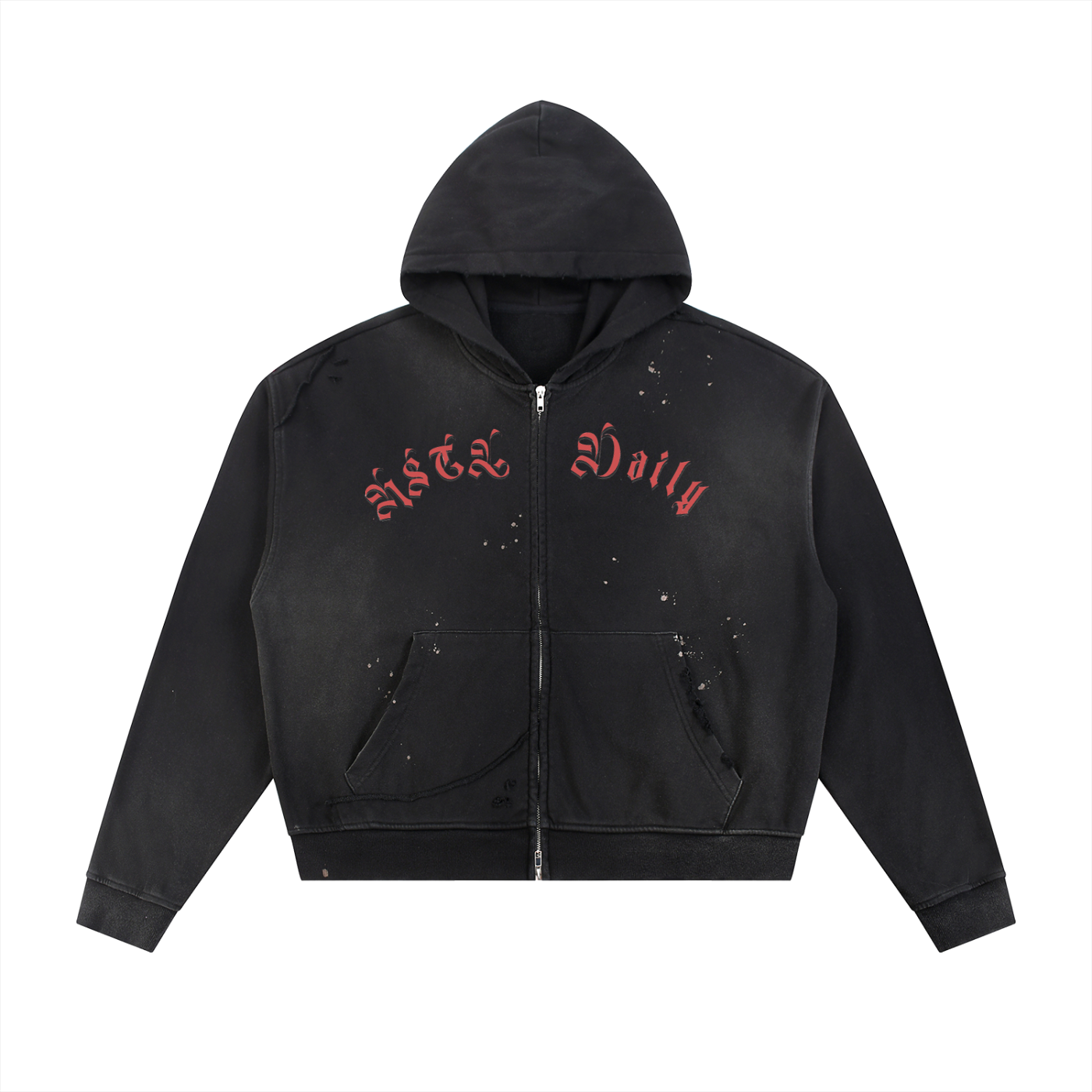 Sun Fade Frayed Raw Edge Fleece Zip Hoodie