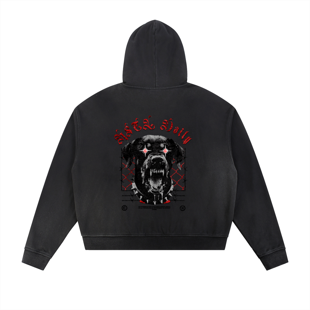 Sun Fade Frayed Raw Edge Fleece Zip Hoodie
