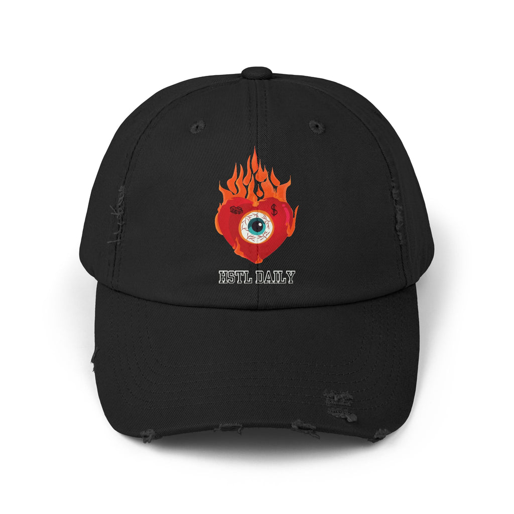 Heart on Fire Unisex Distressed Cap, Trendy Casual Hat, Gift for Him/Her, Festival Cap, Summer Accessory, Streetwear