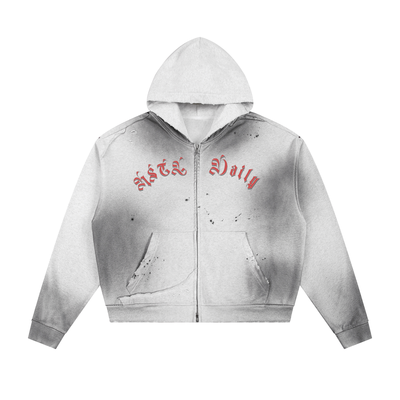 Sun Fade Frayed Raw Edge Fleece Zip Hoodie