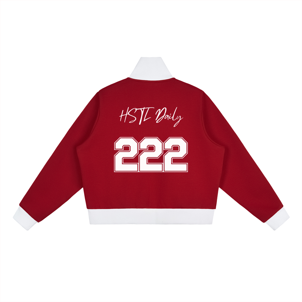 Contrast Side Stripe Fleece Cropped Track Jacket