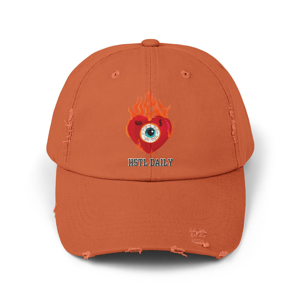 Heart on Fire Unisex Distressed Cap, Trendy Casual Hat, Gift for Him/Her, Festival Cap, Summer Accessory, Streetwear