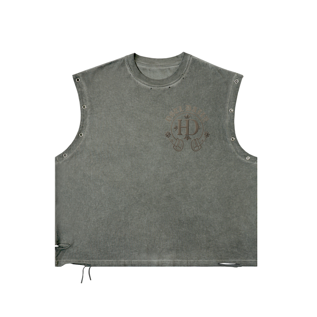 Distressed Grommet Eyelet Tank Top