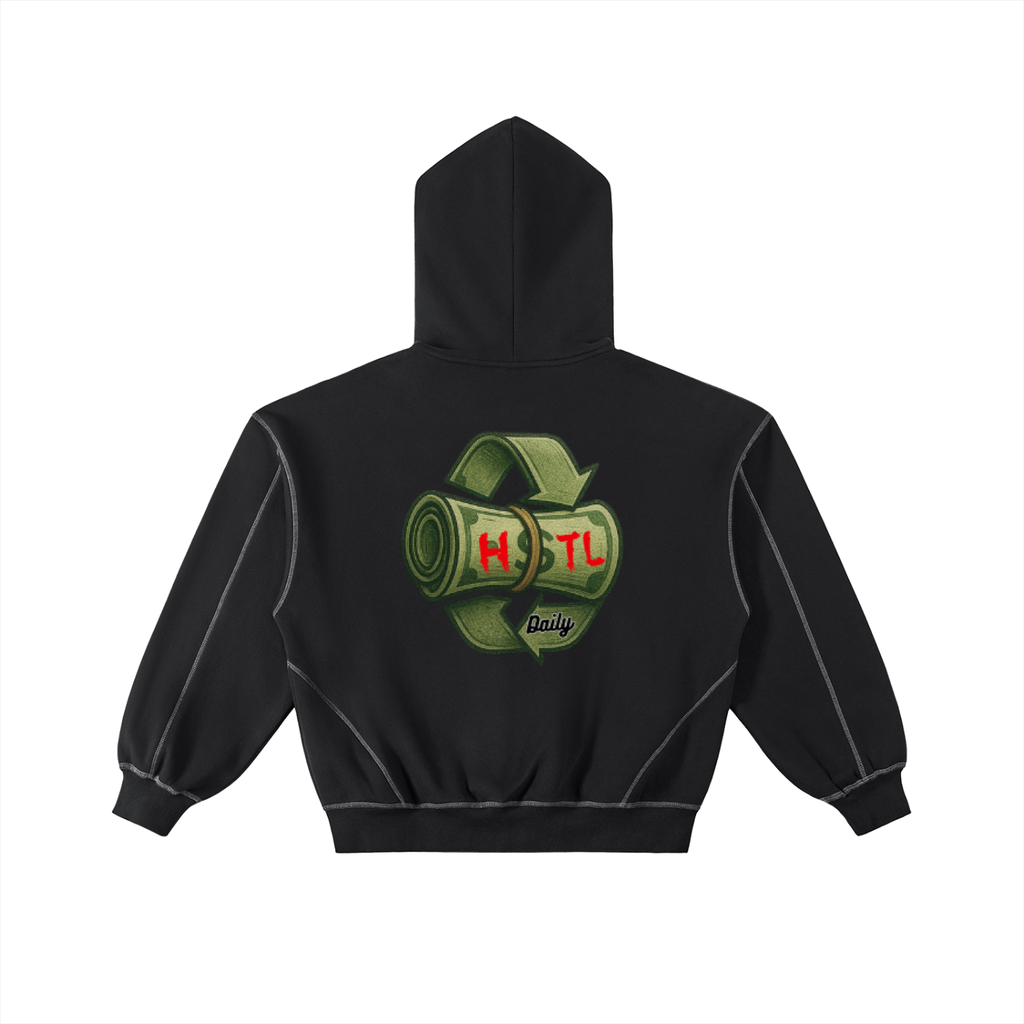 Contrast-Stitched Boxy Fleece Zip Hoodie