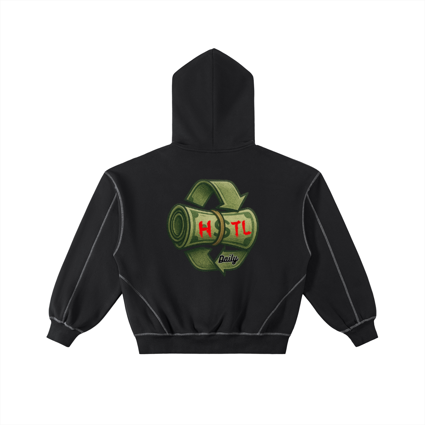 Contrast-Stitched Boxy Fleece Zip Hoodie