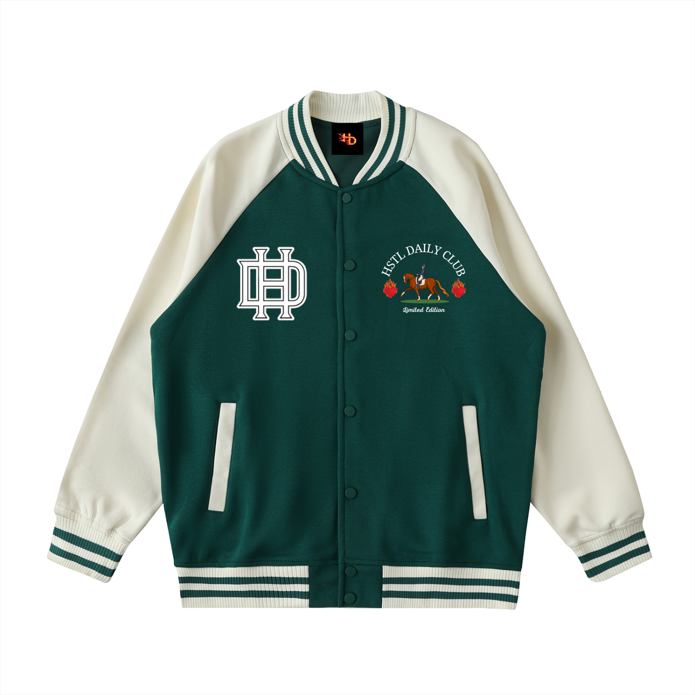 Two Tone Raglan Sleeve Varsity Jacket