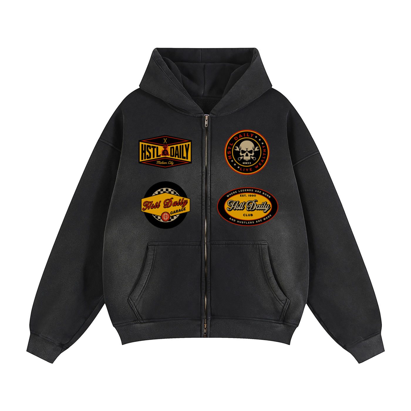 Live Wealthy Sunfade Two-way Zipper Boxy Fleece Hoodie