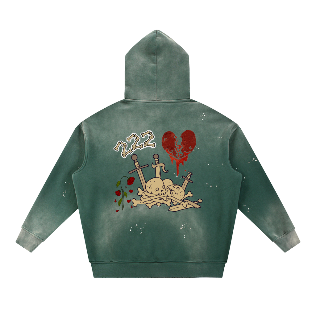 Vintage Washed Frayed Fleece Hoodie