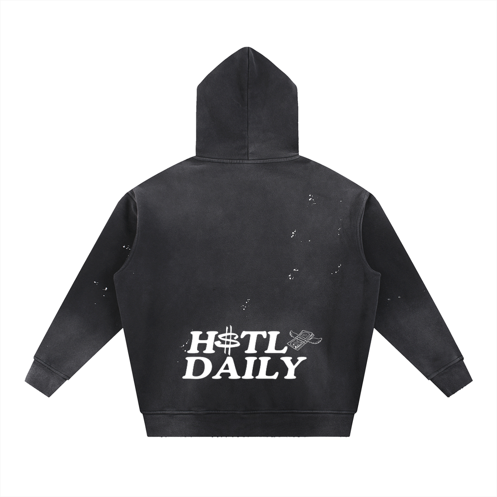 Vintage Washed Frayed Fleece Hoodie