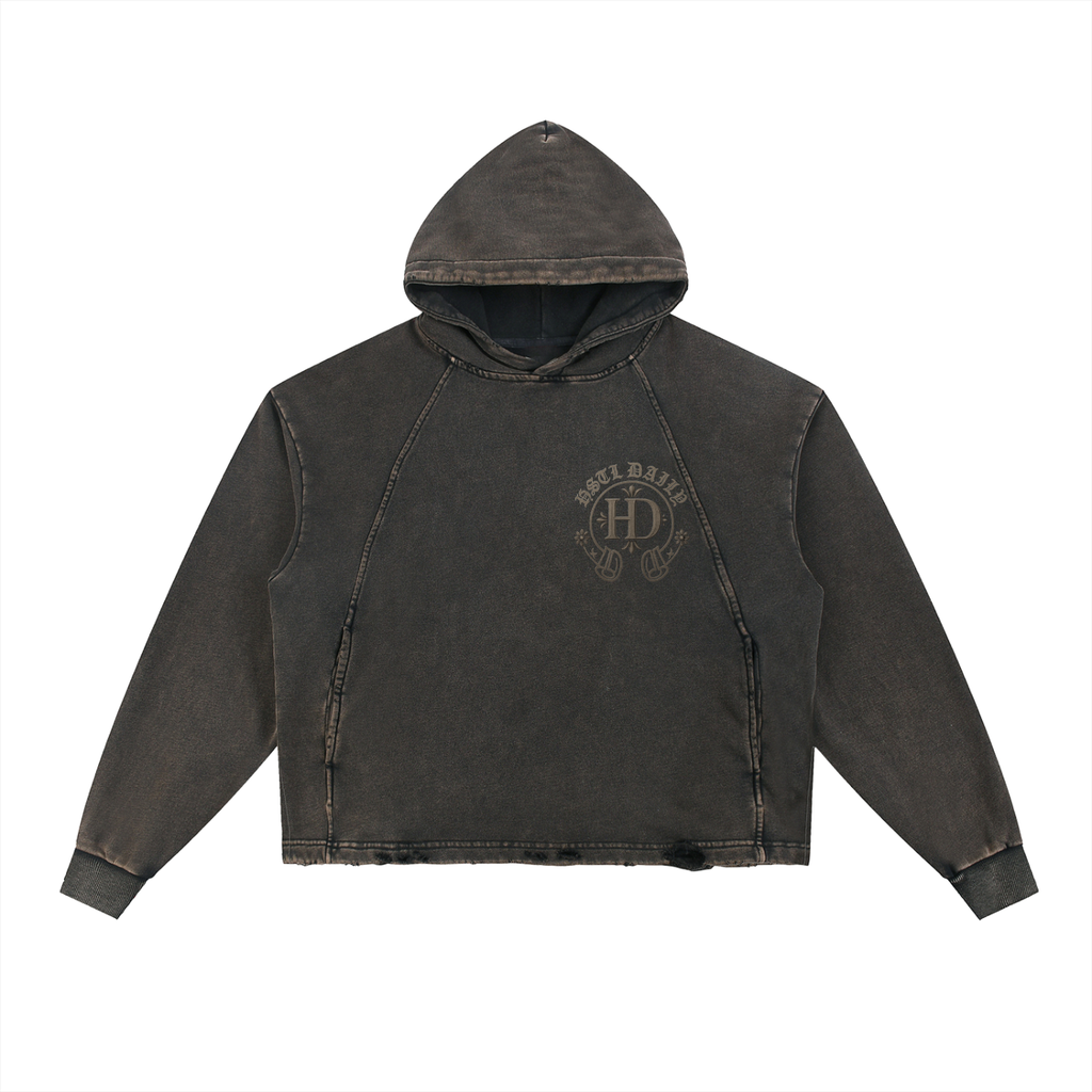 Vintage Washed Frayed-Hem Hoodie