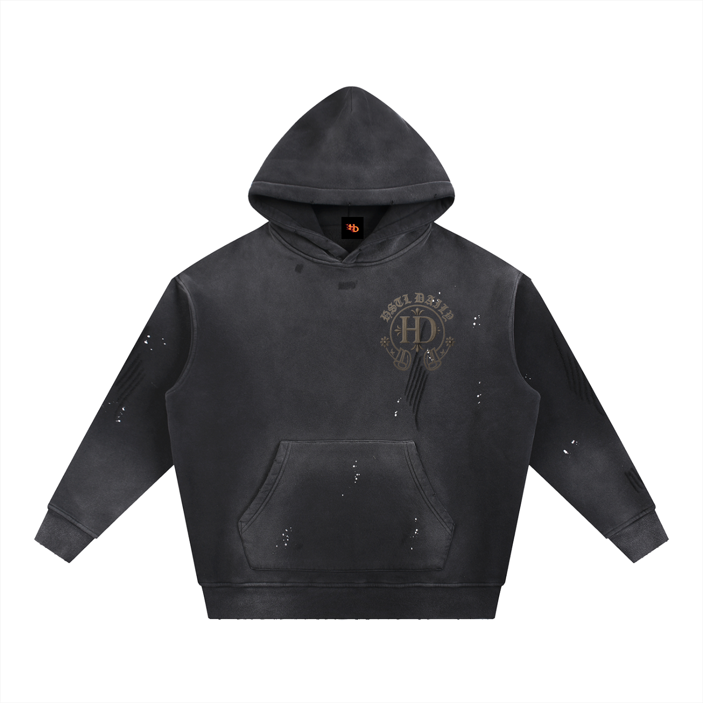 Men's Chrome HD Vintage Washed Frayed Fleece Hoodie