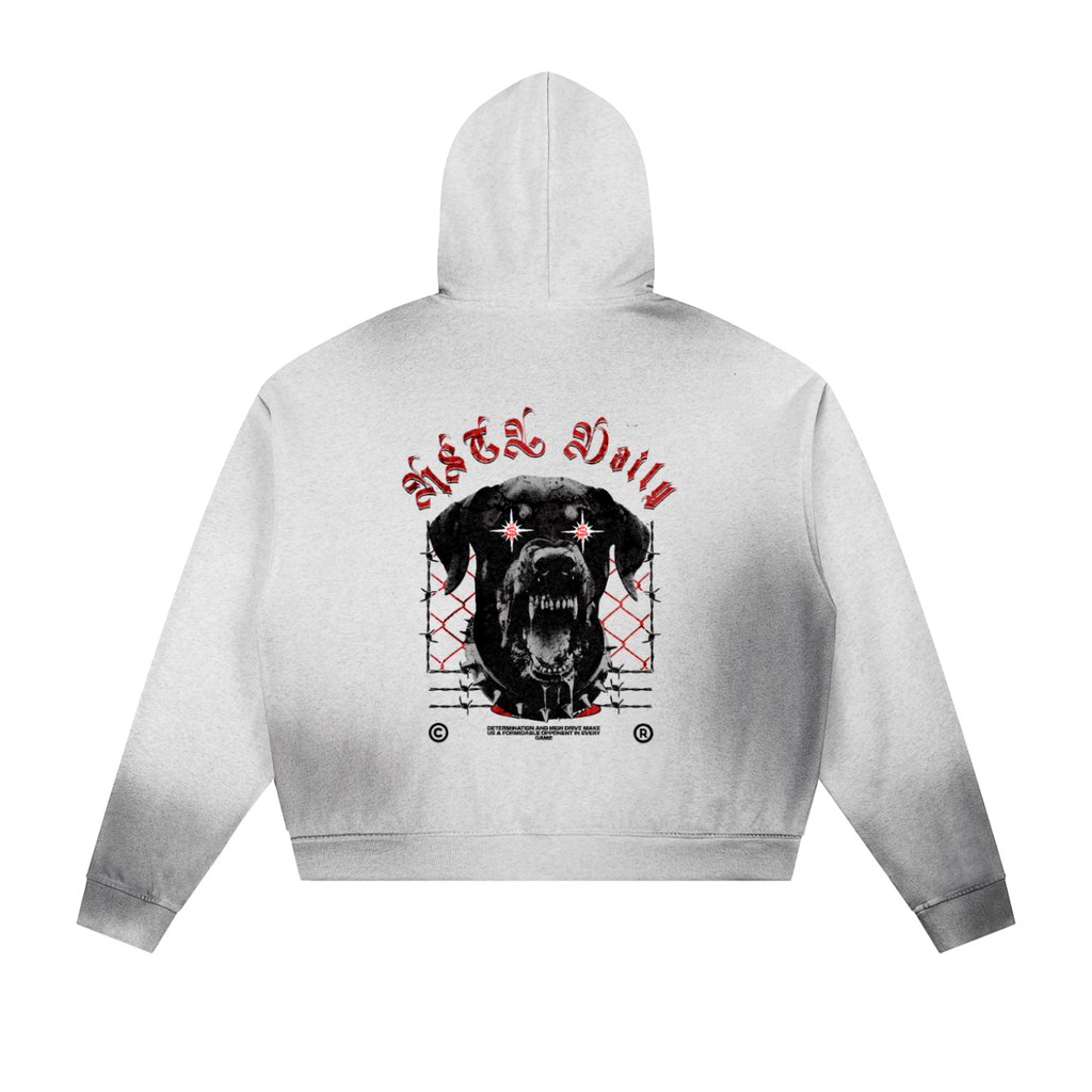 Sun Fade Frayed Raw Edge Fleece Zip Hoodie