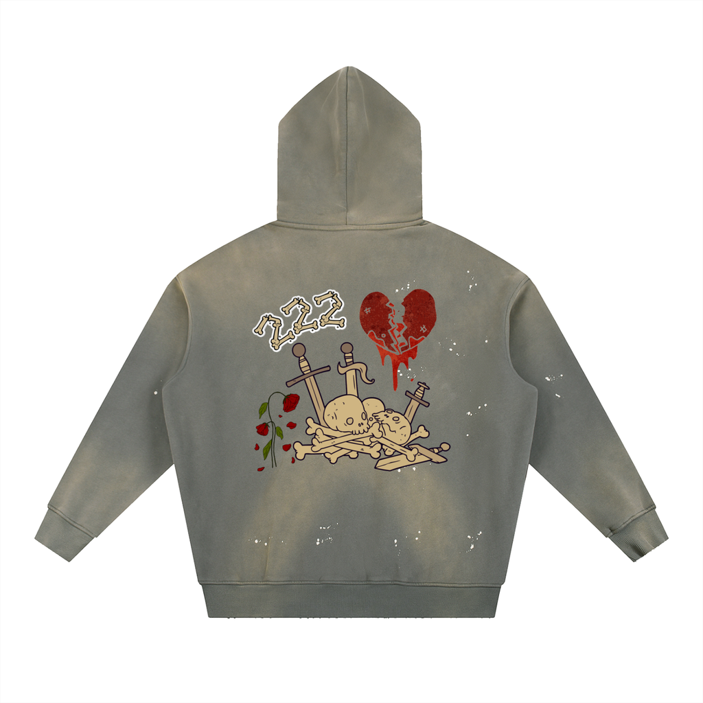 Vintage Washed Frayed Fleece Hoodie