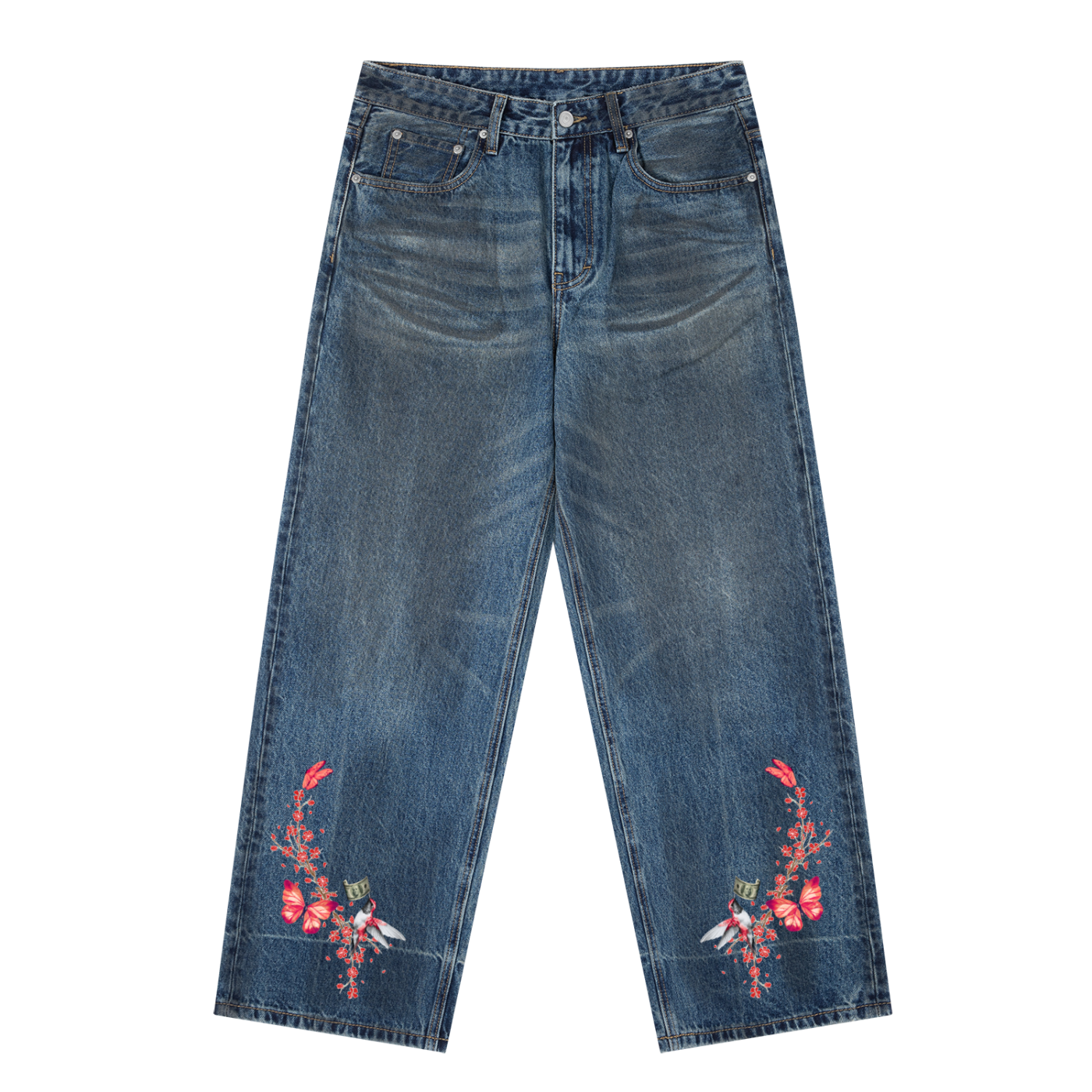 Vintage Wash Baggy Denim Jeans