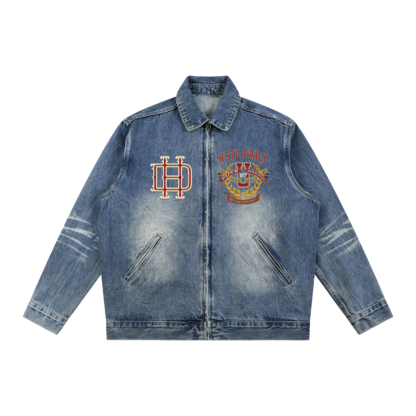 Vintage Wash Zip Up Denim Jacket