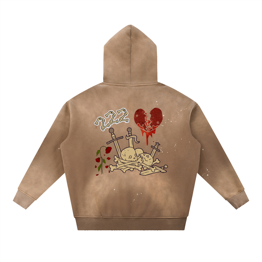 Vintage Washed Frayed Fleece Hoodie