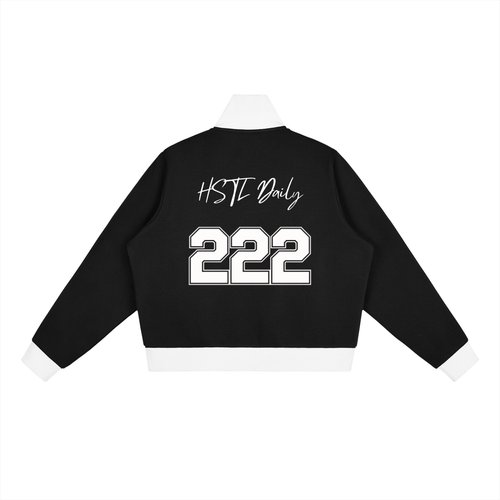 Contrast Side Stripe Fleece Cropped Track Jacket